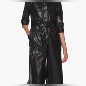 Cara Santana Apt 9 XS Faux Leather Jumpsuit Wide Leg Utility Button Front Outfit